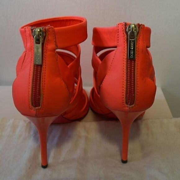 Jimmy Choo Neon Flame Nappa Caged Leather Sandals Heels Size 36.5 US 6.5 - Picture 9 of 16